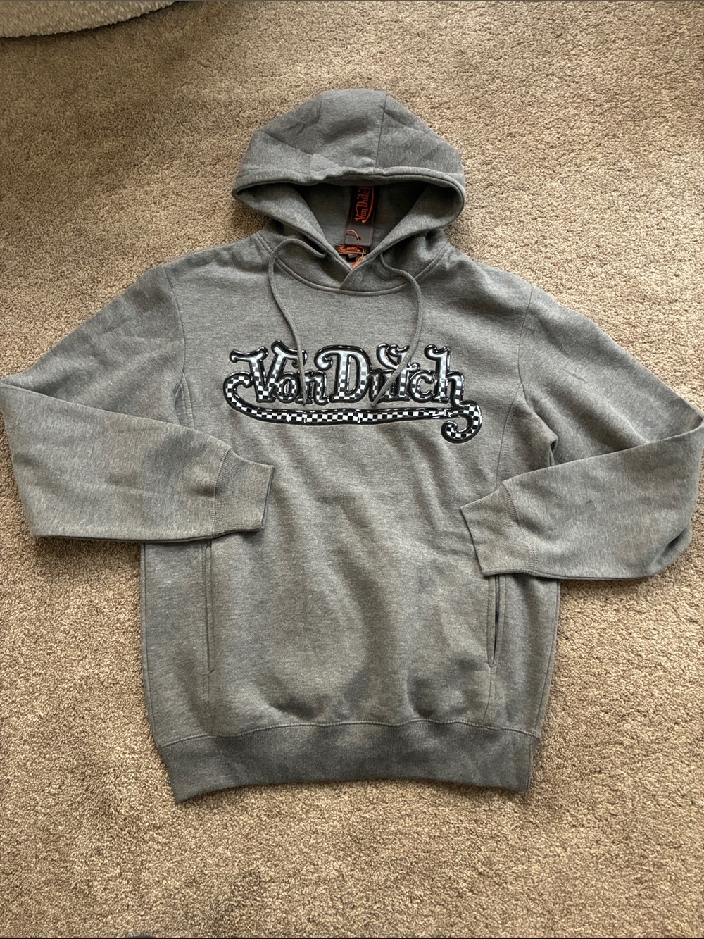 Von Dutch Gray Hooded Pullover with Checker Logo